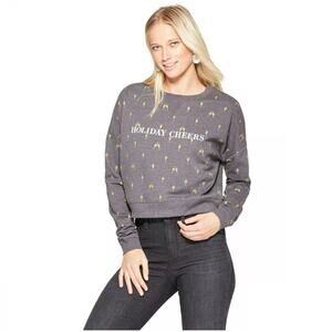 Fifth Sun Holiday Cheers Champagne Glasses Crop Top Sweatshirt Size L Womens